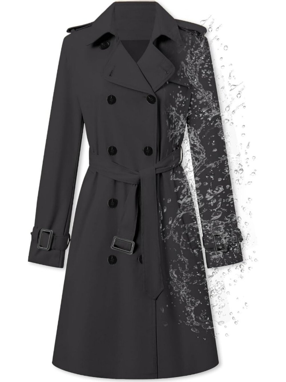 Stylish Women's Double Breasted Water-Repellent Belted Trench Coat - Perfect for